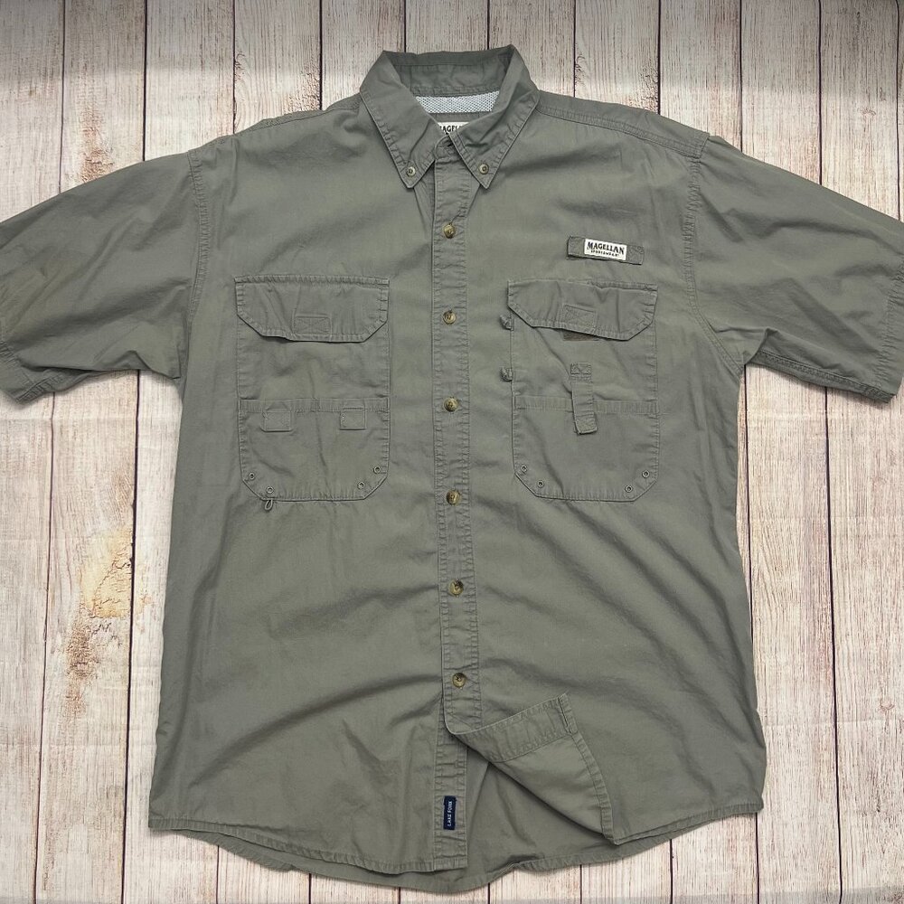 Magellan Sportswear Mens L Fishing‎ Shirt Short Sleeve Vented Olive Green